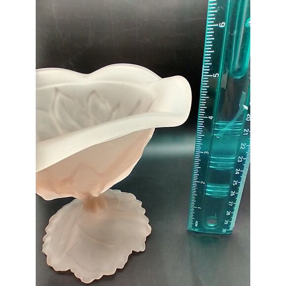 Vintage Imperial Lenox Pink Satin Frosted Glass Leaf Pedestal Candy Dish Marked - Picture 9 of 12